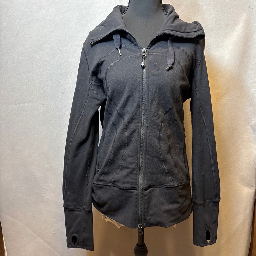 Lululemon Scuba Full Zip Hoodie Black Size 10 Fleece Lined Jacket Thumbholes